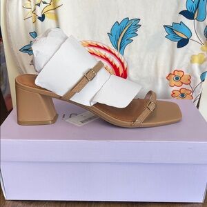 Madden Girl Tan Double-Strap Block Heel Mules